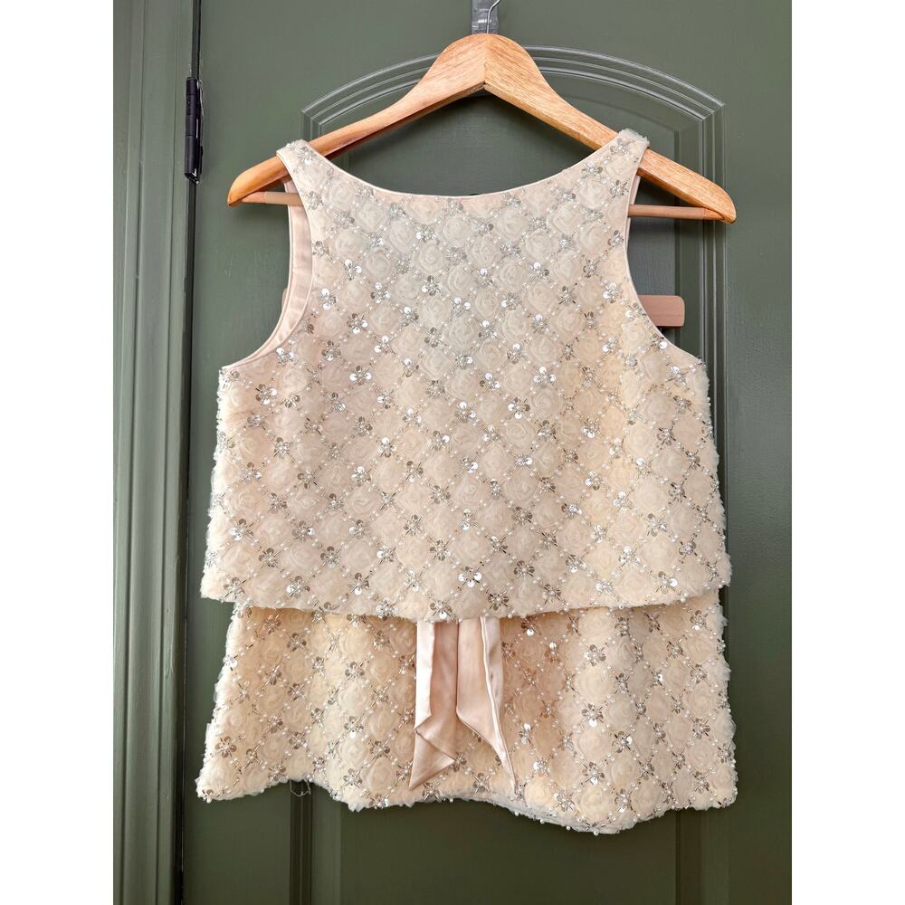 NWT Saylor Anabelle Sequin Rosette Mini Resort Skirt Tank Set Butter Cream Small